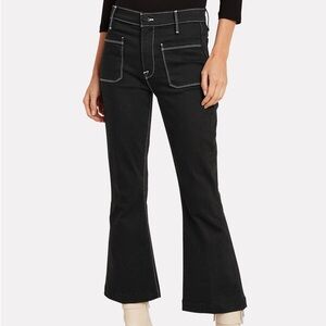 FRAME Bardot Flare Contrast Stitch Jeans in Noir